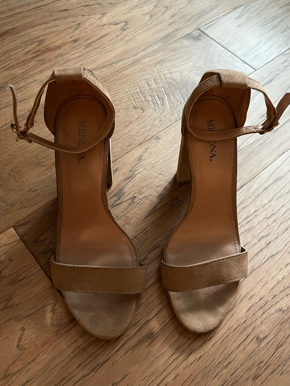 Merona Tan Suede Ankle-Strap Block Heel Sandals